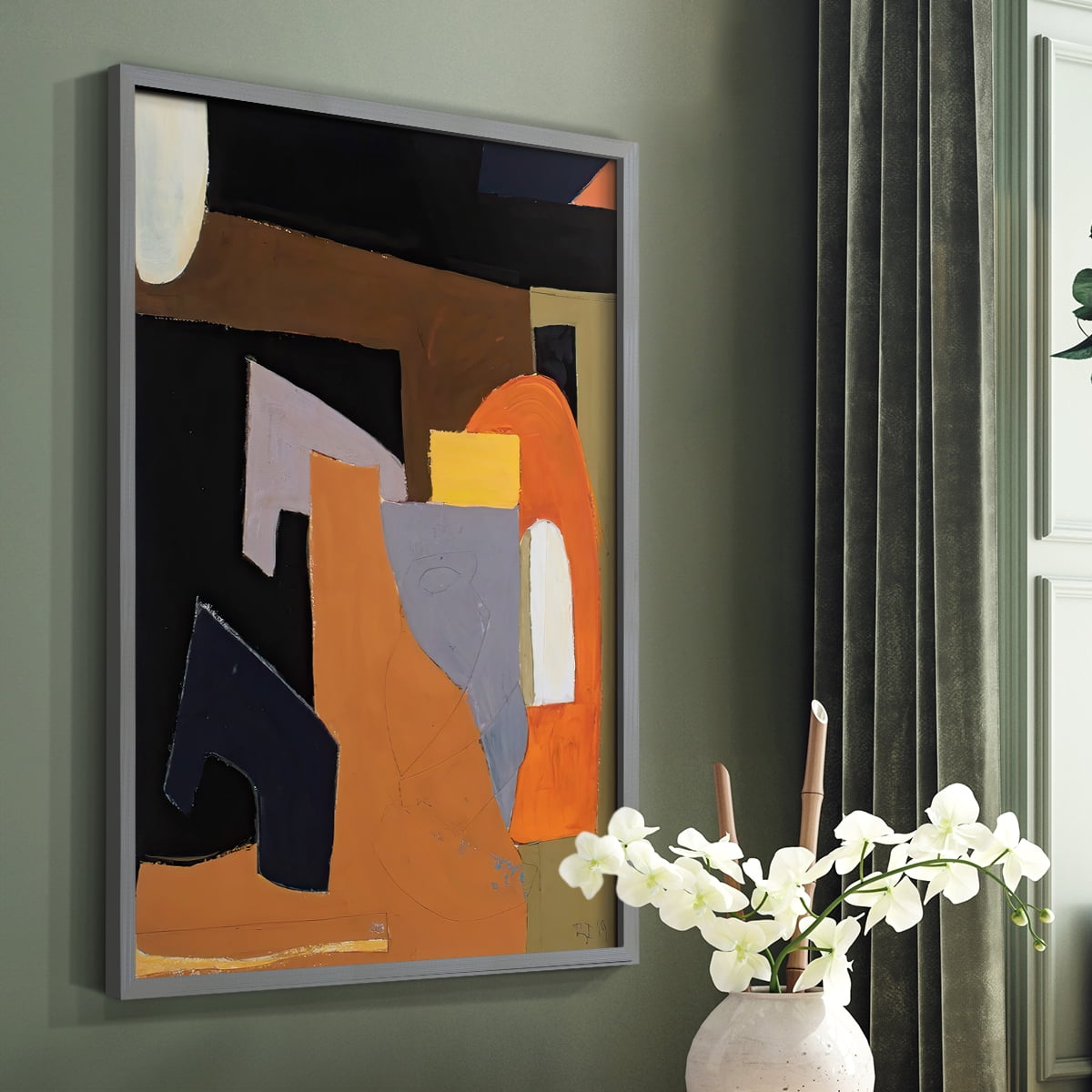The Olive Press Room Framed Print in Gray Solid Wood Framed Print No Nail Hanging