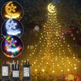 thumbnail image 2 of Guirnalda de luces LED con temporizador para exteriores, iluminación con 8 modos, 350 luces LED en cascada para árbol de Navidad con adorno, Luna y estrella, 2 of 4