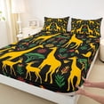thumbnail image 4 of jejeloiu Safari Giraffe Queen Sheets For Men Women,Ethnic Pattern Queen Sheet Sets,Black Yellow,4-Piece,1 Flat Sheet, 1 Fitted Sheet and 2 Pillowcases, 4 of 6