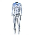 thumbnail image 3 of Women Party Costume Skull Print Long Sleeve Jumpsuit Outfit Overall Stretch Jumpsuit Rompers Playsuit, 3 of 4