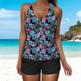 thumbnail image 5 of qucoqpe Womens Two Piece Tankini Swimsuits Floral Print V Neck Pleated Modest Bathing Suits Tankini Tops with Boyshorts, 5 of 5