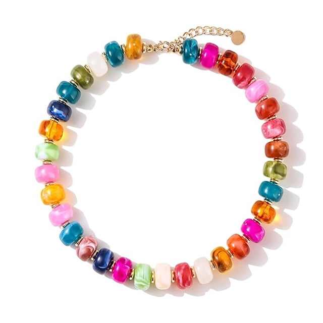 Collier Coloré à Grosses Perles pour Femmes, Perles en Résine, Collier Court, Style Bohème, Ras-du-Cou à Grosses Perles pour l'Été, Plage, Vacances, Party, Vacances