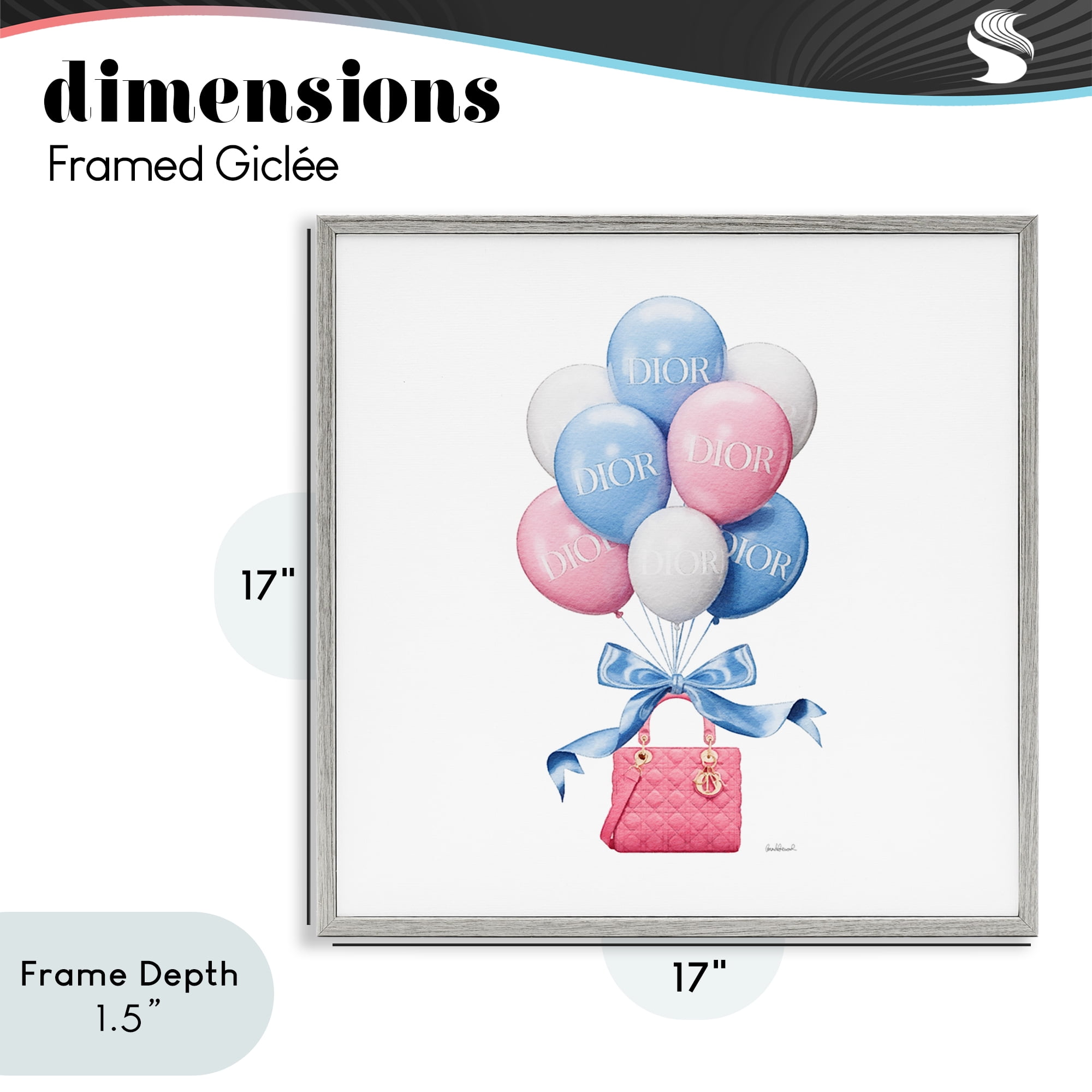 Stupell Industries Pink & Blue Handbag Balloons Gray Framed Giclee Art, design by Amanda Greenwood