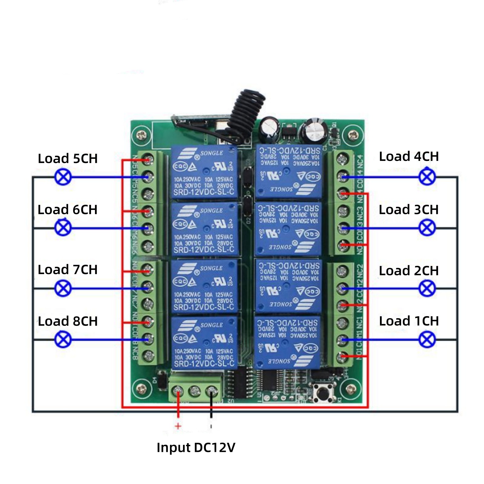 High-Performance 8-Channel Wireless Switch for Relays 12V, 433MHz, Receiver and Transmitter