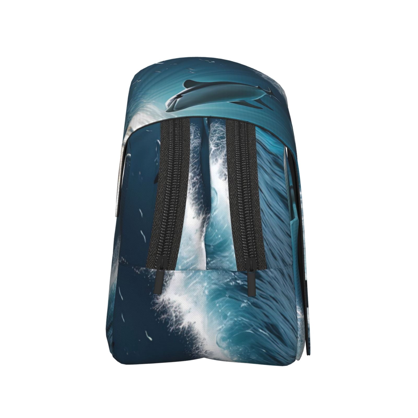 Rateoe Ice Blue Ocean Cute Dolphin A Pattern Double Clamshell Pen Case, Storage Organizer with Two Zipper Compartments– Holds Up to 50 Pencils & Pens