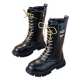 thumbnail image 2 of YMNXA Big Kids Girls Boots Non Slip Side Zipper Lace Up Flat Sole Fashion Comfortable Shoes For Daily Wear Black 4-4.5 Years, 2 of 7