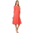 thumbnail image 2 of Women's Casual Basic Comfy 3/4 Sleeve Flare A-line Midi long maxi Dress, 2 of 5