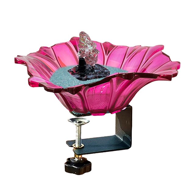 Bain d'Oiseaux Monté en Verre Bol Spa avec Pince en Acier Robuste Réglable pour Décoration de Jardin Extérieur Patio Cour Rouge