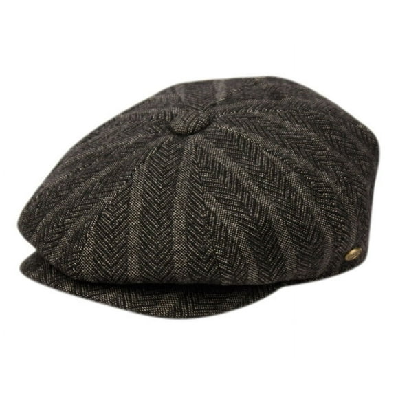Men's Herringbone Wool Blend Stripe Newsboy Ivy Cap Snap Brim Tweed Gatsby Hat