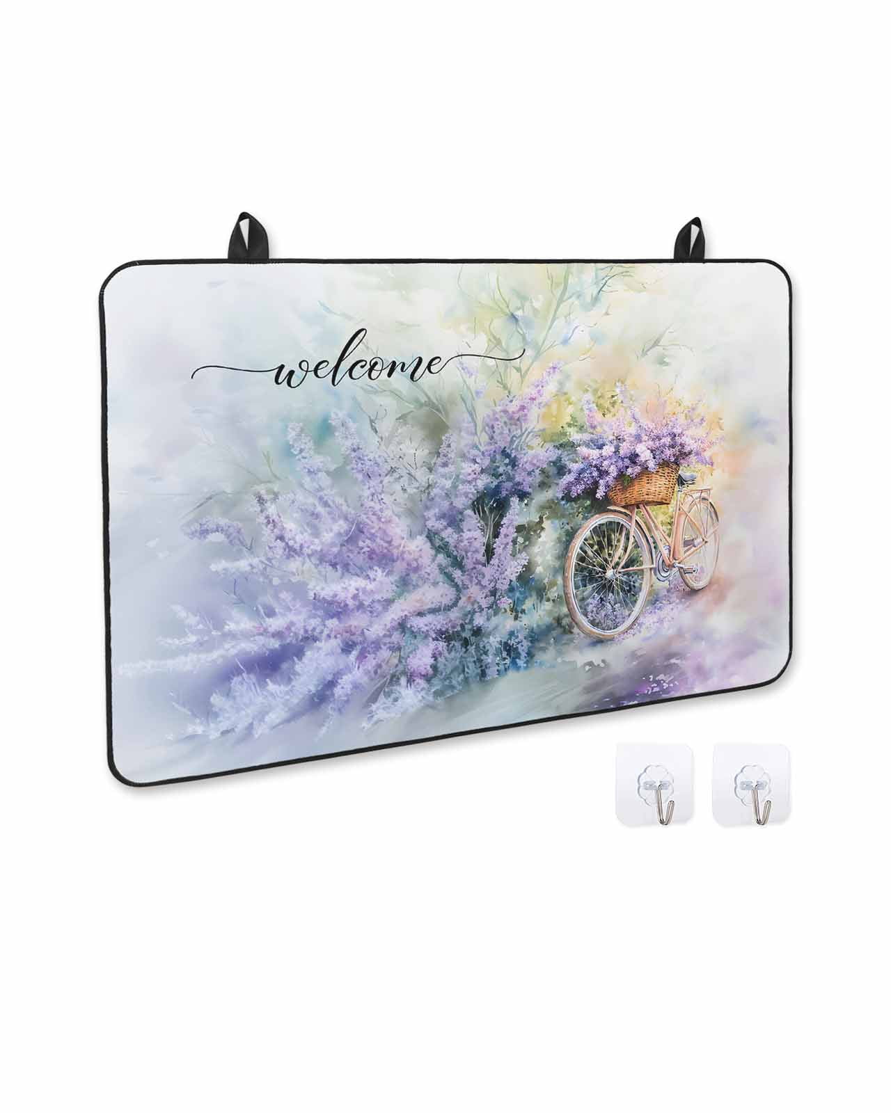 nqOlkjepod Large Induction Cooktop Protector Mat 36"x21", Purple Spring Lavender Stove Top Covers for Electric Stove, Flowers Bicycle Pastoral Farm Stove Burner Cover Mats, Glass Top Stove Cover