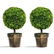 22" Tall Artificial Boxwood Topiary Ball Tree, Faux Round Shrubs Bushes Decoration, Fake Potted Plants for Front Porch Indoor Outdoor Home Decor, 2-Pack