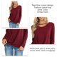 thumbnail image 5 of Top de manga larga para mujer, dobladillo torcido, escote recortado, informal, suelto, color sólido, manga larga, jersey, camiseta, top, rojo vino XL, 5 of 6