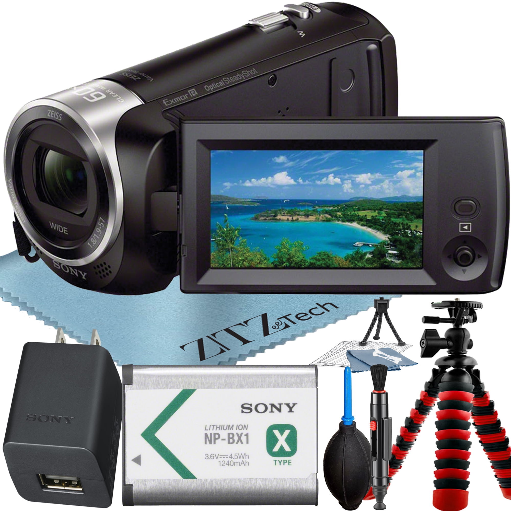 Sony HDR-CX405 HD Handycam Camcorder Video Recording with + Cleaning + ZeeTech Accessory Bundle -