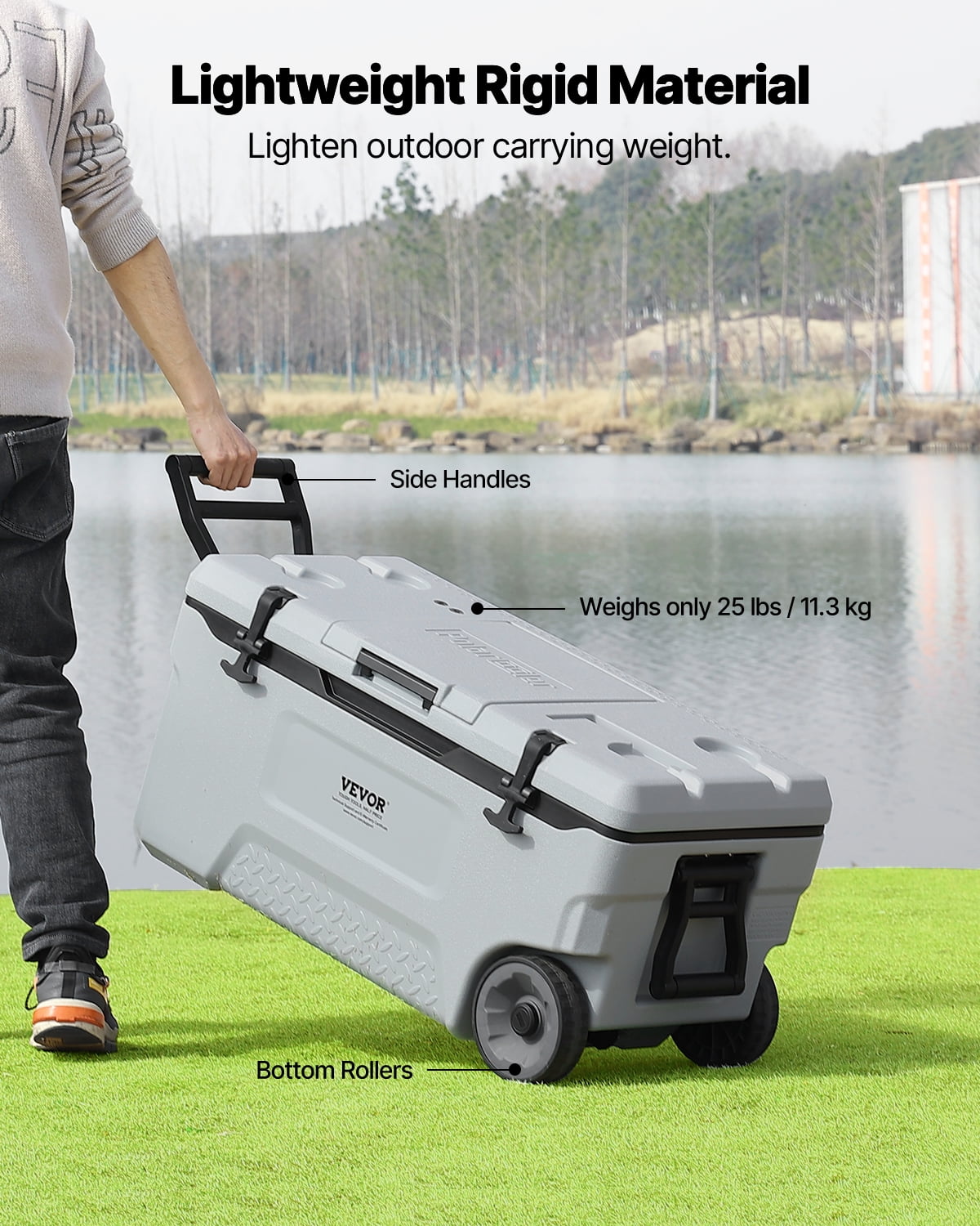 VEVOR Portable Cooler, 74 QT Wheeled Cooler with Ice Retention, Heavy-Duty Handles and Cup Holder, Lightweight Rigid Material Insulated Portable Cooler, Suitable for Family Picnics and Long Trips