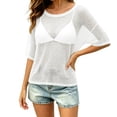 thumbnail image 2 of UDAUDU Sheer Beach Cover Ups for Women Crochet See Through Crop Tops Knit Tops Crochet Spring Summer Hollow Out Tee White M, 2 of 8