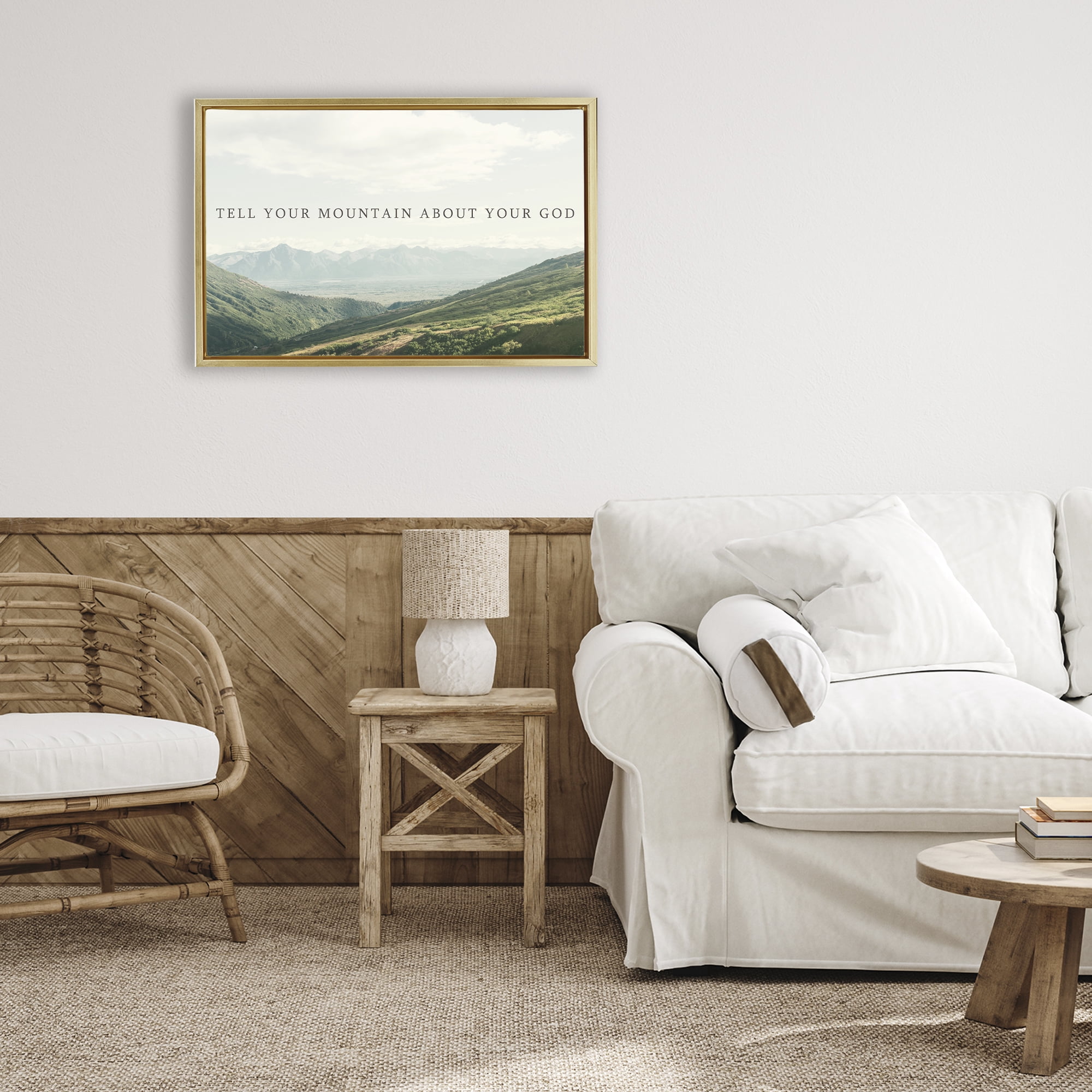 Stupell Industries Tell Your Mountain About God Gold Framed Floater Canvas Wall Art, design by Kali Wilson