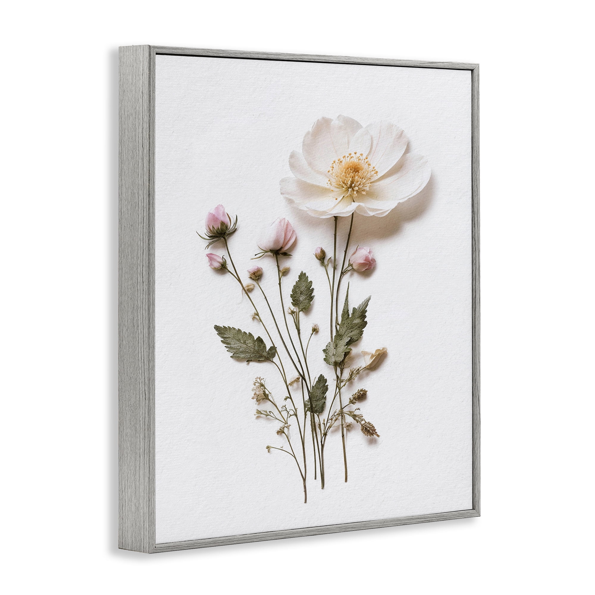 Simple Pressed Flowers Gray Framed Giclee Art, design by Lettered and Lined