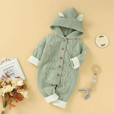 

Hunpta Newborn Infant Boy Girl Knitted Sweater Baby Hooded Jumpsuit Romper With Fox Ears Cotton 1 Piece Outfits Clothes