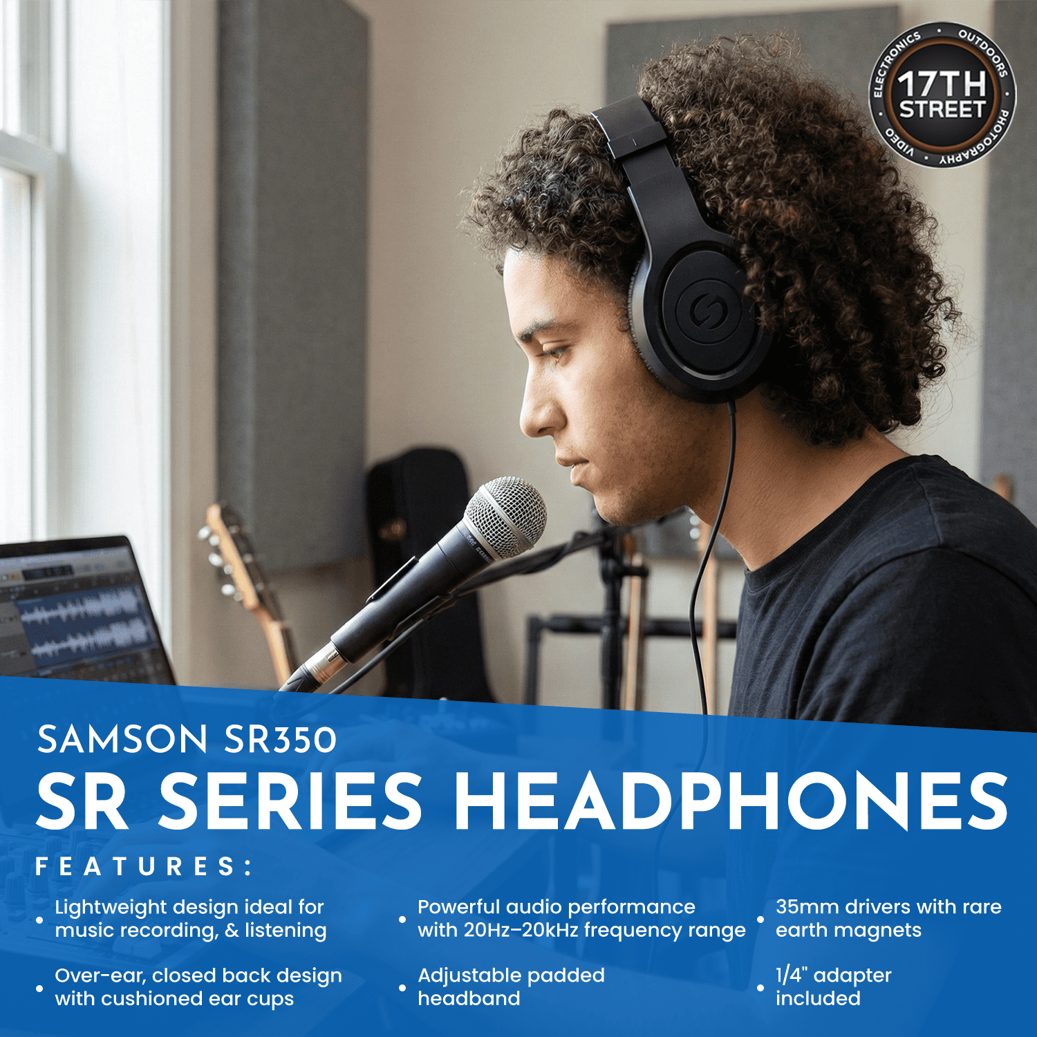 SAMSON Q9U XLR/USB Dynamic Broadcast Microphone with Accessories - PS04 Gooseneck Microphone Pop Filter, SR350 Over-Ear Stereo Headphone, Boom Arm Microphone Mic Stand, and Cleaning Cloth - Bundle