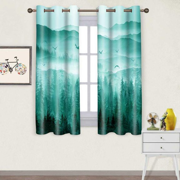 Foggy Forest Curtains for Bedroom 42x63inch Natural Landscape Window Curtain Cyan Mist Mountain Blackout Curtains Insulated Room Darkening Window Drapes for Living Room 2 Panels CLOKSP1006