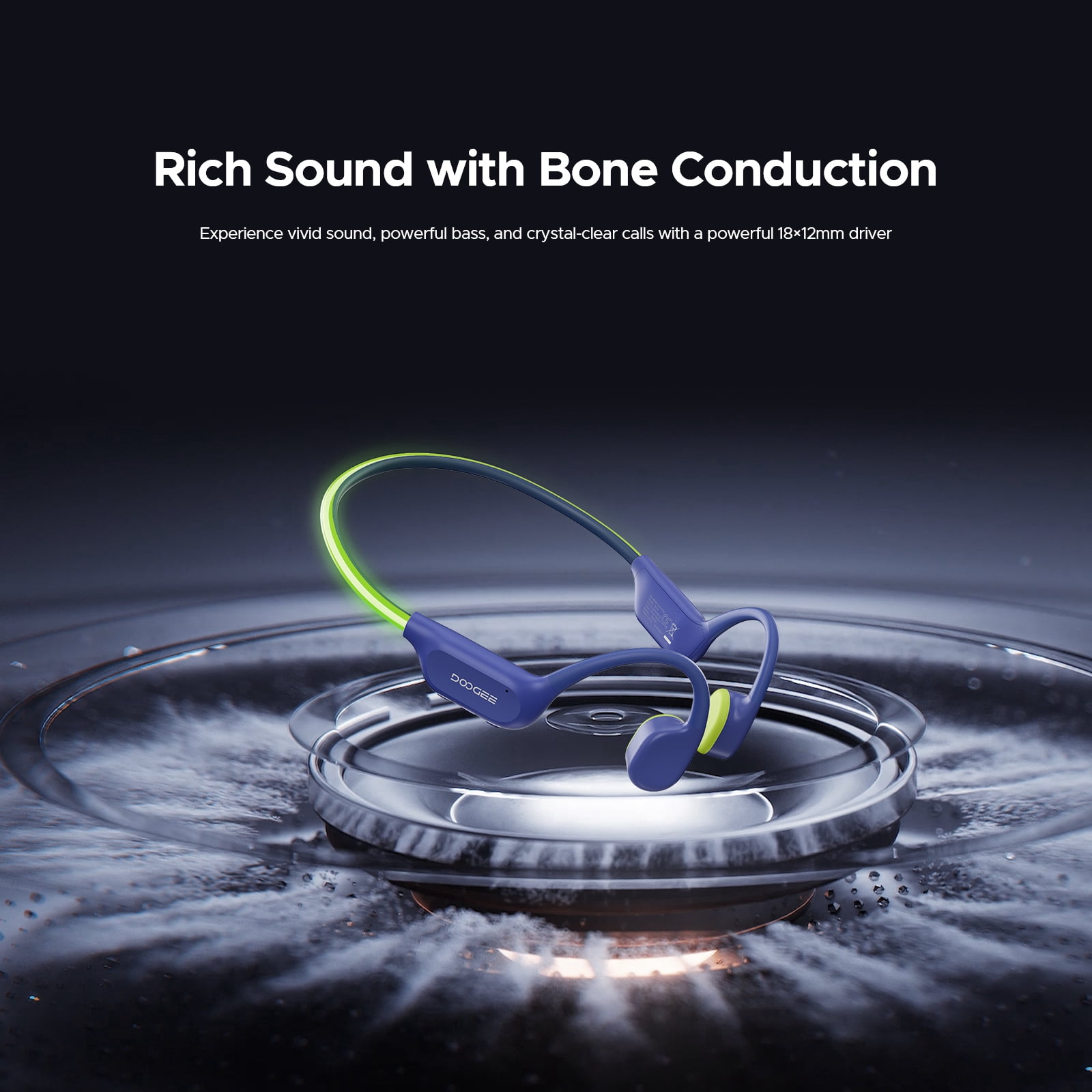 DOOGEE Bone Conduction Swimming Headphones, IP68 Waterproof Open Ear Headphones with 32GB MP3 Player, Bluetooth Audio and LED Safety Light