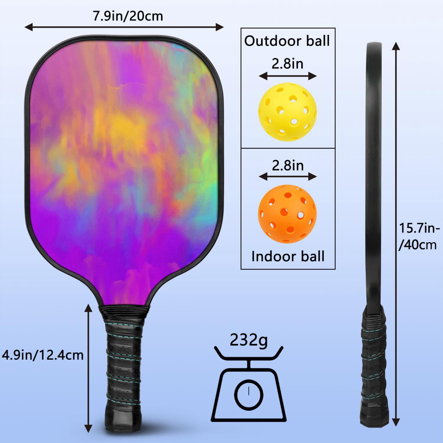 Pickleball Paddles Set Of 2, Fiberglass Surface, Fluid Smoke Aurora Art Style, 4 Balls & Bag