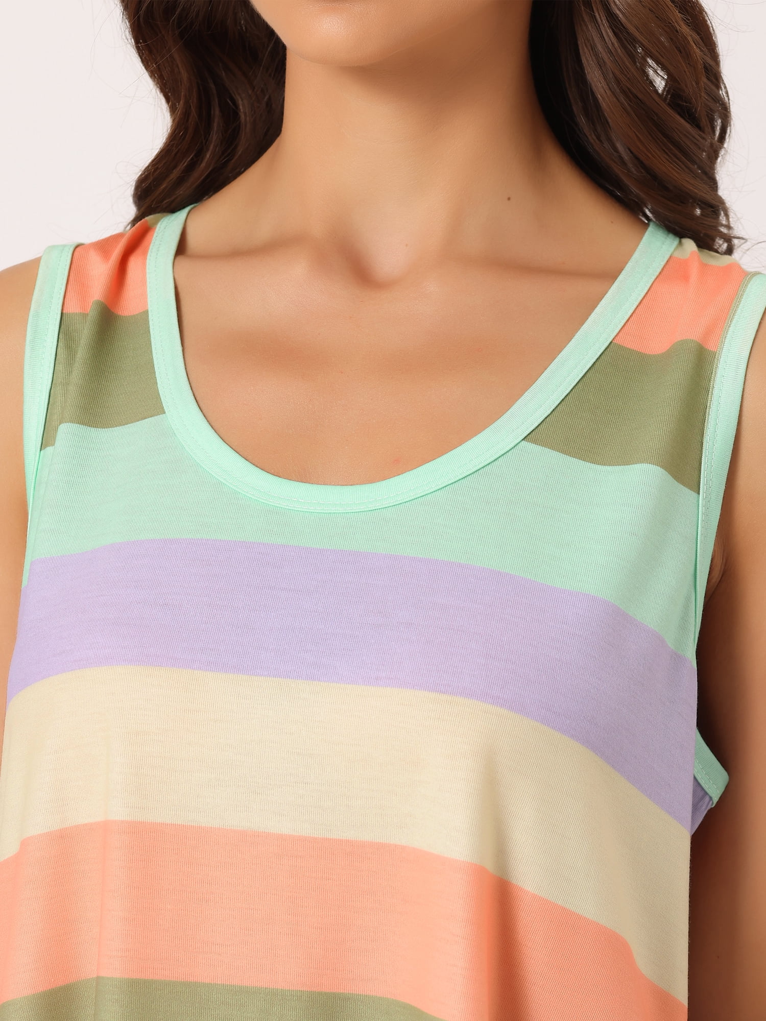DARING DIVA Women's 2-Piece Rainbow Tank Tops with Shorts Stripe Pajama Set M Brown