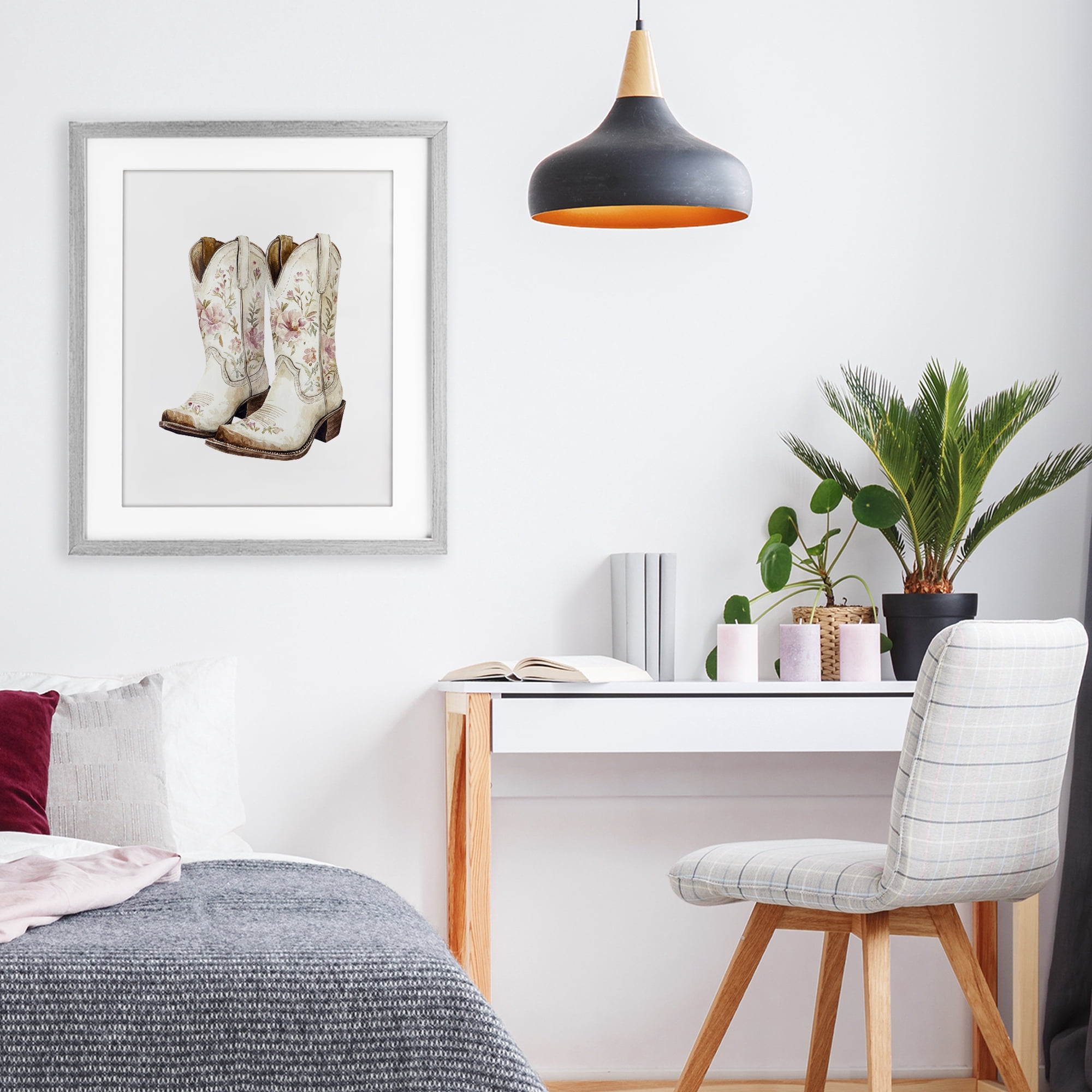 Stupell Industries Boots in Bloom Gray Framed Print Under Glass, design by Svetlana Aleynikova