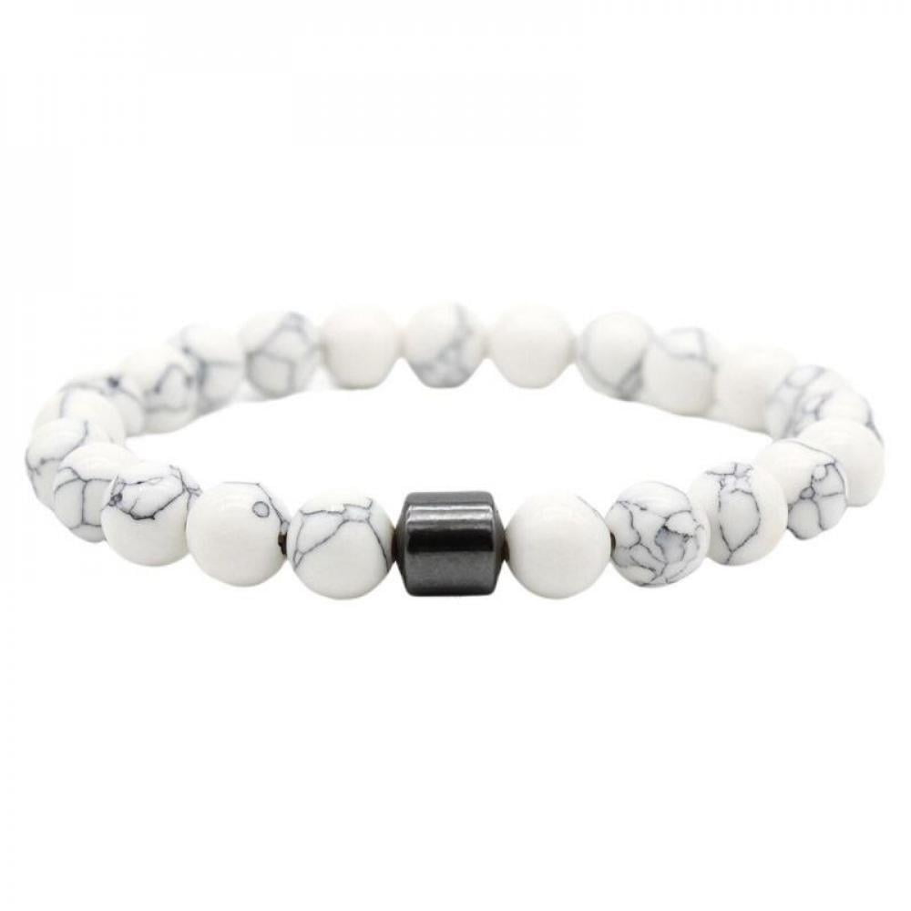 Adjustable magnetic hematite balls and round white color beads bracelet 