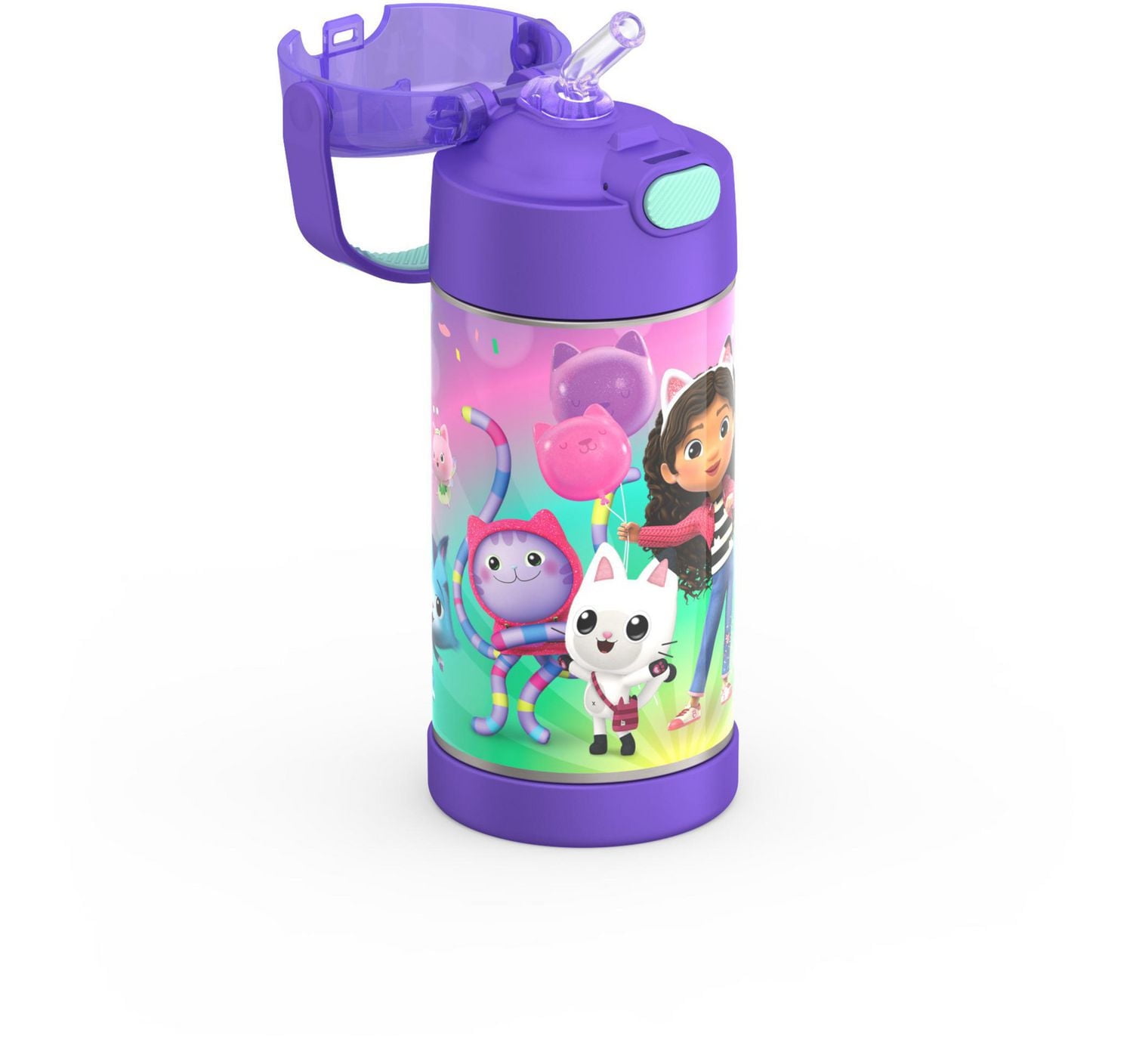 Thermos Kids Vacuum Insulated Funtainer Water Bottle with Flip Up Straw, 355ml, Gabby's Dollhouse, 12 Oz/354 ml, BPA free