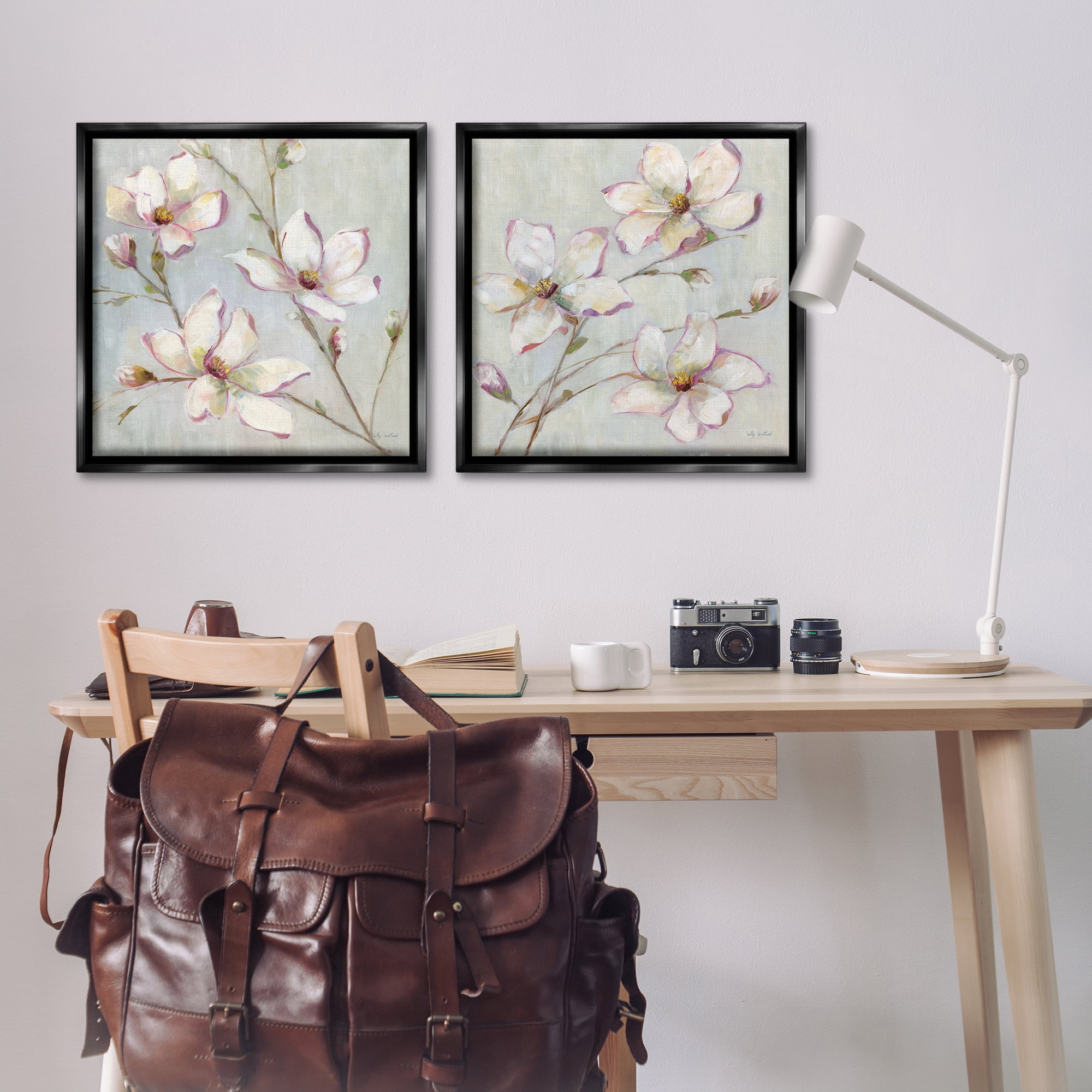 Stupell Industries Spring Tree Blooms Plants & Flowers Painting Black Floater Framed Canvas Art Print Wall Art, 25 x 25, Set of 2