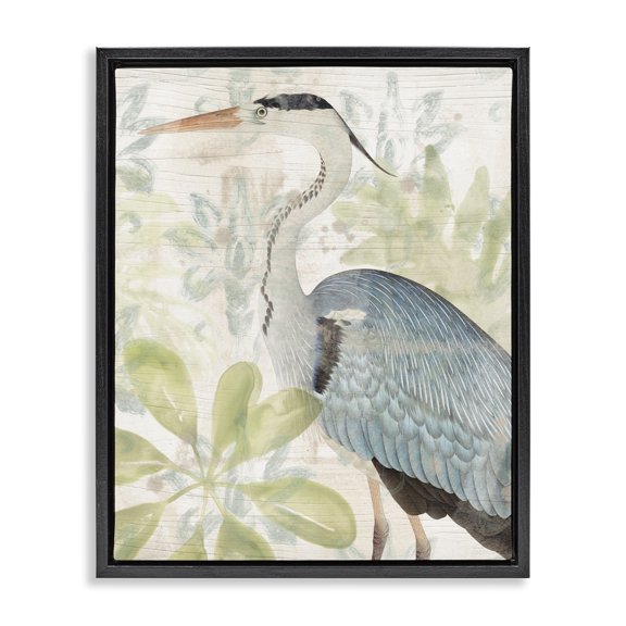 Stupell Industries Tropical Heron & Tropical Plants Black Floating Frame Canvas Art, 17 x 21, by June Erica Vess