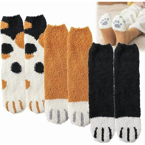 Cat Claw Socks, Cat Claw Socks 6 Pairs Women Fuzzy Warm Fleece Bed Sock(3pcs-a)