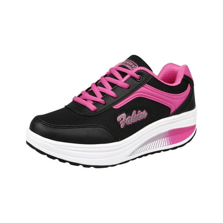 hopeusnice Clearance Women s Wedge Sneakers Walking Shoes Breathable Mesh Comfortable Platform Sneakers Lace Up Athletic Running Shoes Black 40