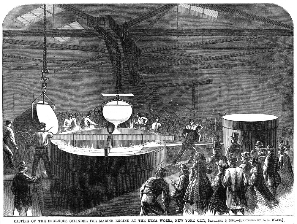 Foundry, 1866. /Ncasting An Enormous Cylinder For A Ship'S Engine At A
