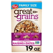 Post Great Grains Raisins, Dates & Pecans Breakfast Cereal, Non GMO Project Verified, Heart Healthy, Low Fat, Whole Grain Cereal, 19 Ounce