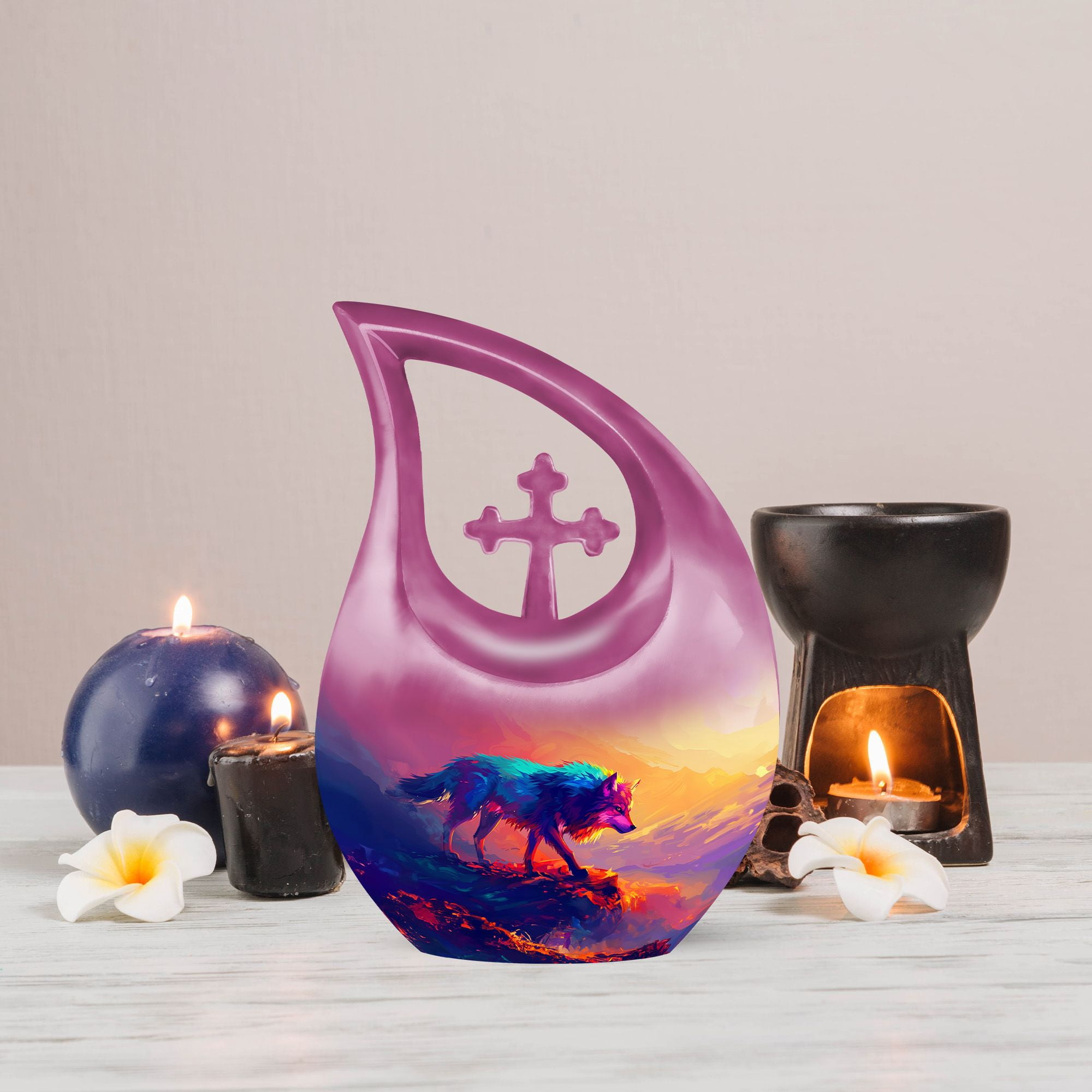 MUKTIVE Wolf Urns for Human Ashes - Memorial Urn for Human Ashes Adult Female & Male - Funeral Cremation Urns - Memorial Ash Large(Size - 10Inch) - Purple Urn - Pack of 1