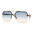 thumbnail image 4 of Luxury Mobster Rimless Half Rim Oversized Rectangle Metal Sunglasses Gold - Black Beige, 4 of 8