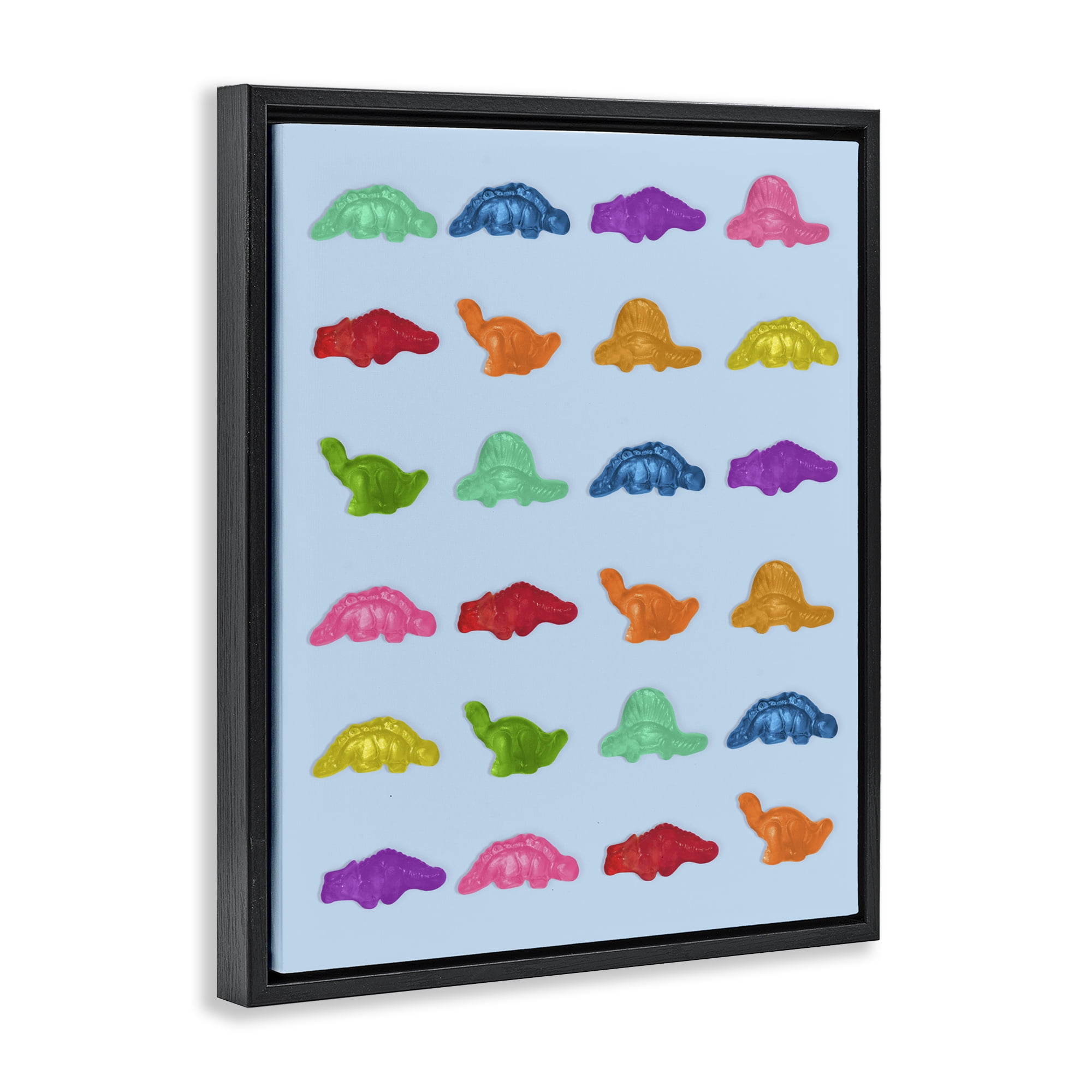 Stupell Industries Colorful Dinosaur Gummies Black Framed Floater Canvas Wall Art, design by LISH Creative