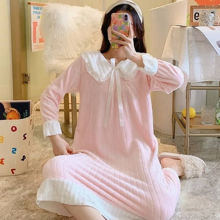 

PIKADINGNIS Young Girl Warm Flannel Nightdress Long Sleeve Autumn Winter Nightgowns & Sleepshirts Women Sleepwear Princess Home Wear Clohtes