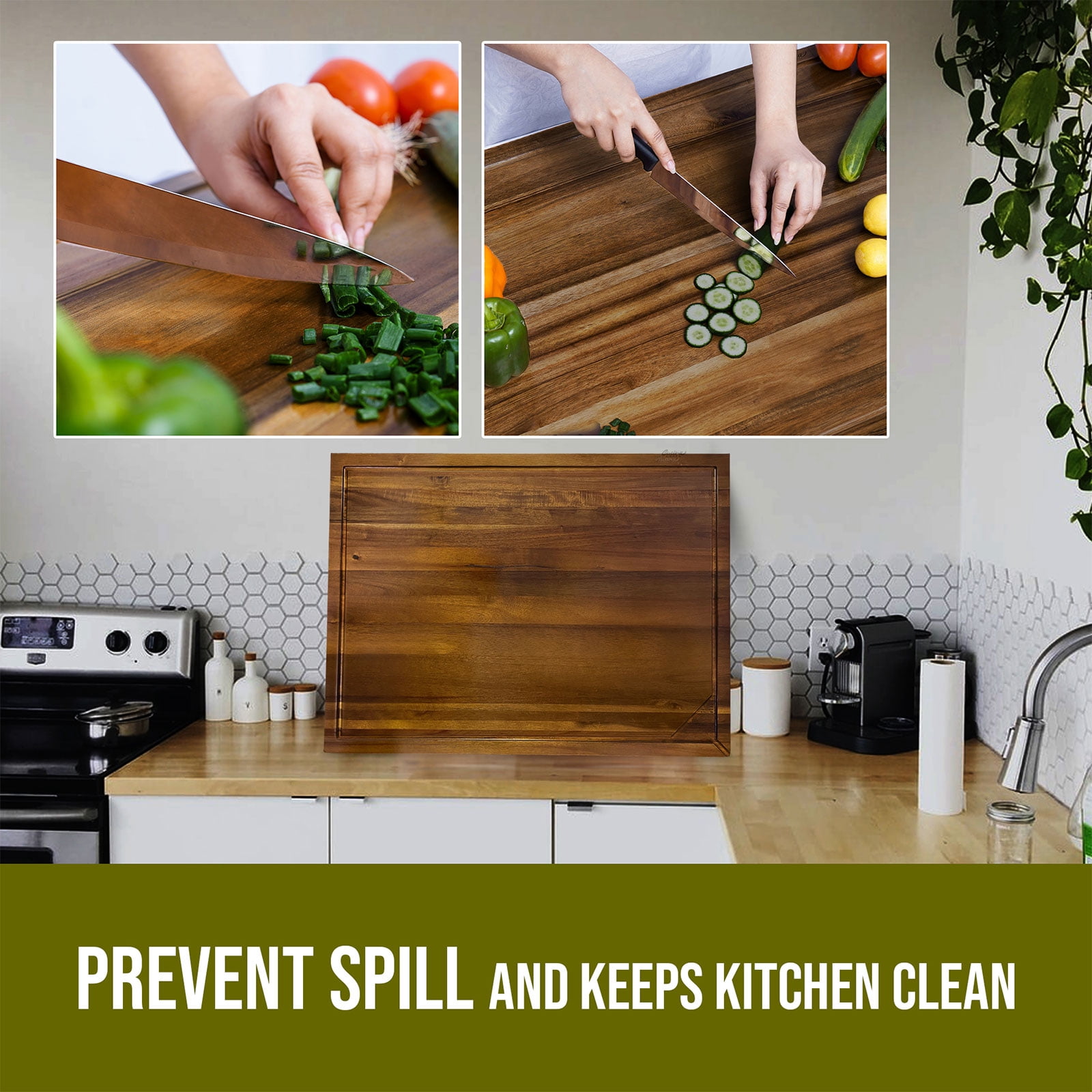 Cucina Green 30 inches Noodle Board, Butcher Block for Chopping Meat and Vegetables Adjustable Legs