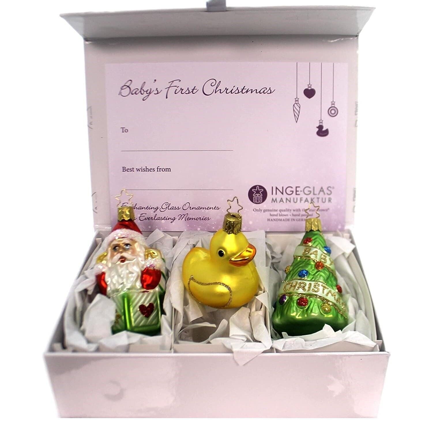希少INGE-GLAS Baby's First Christmas ドイツ製 Inge Glas New Baby's First Christmas Ornament Set - Santa, Tree