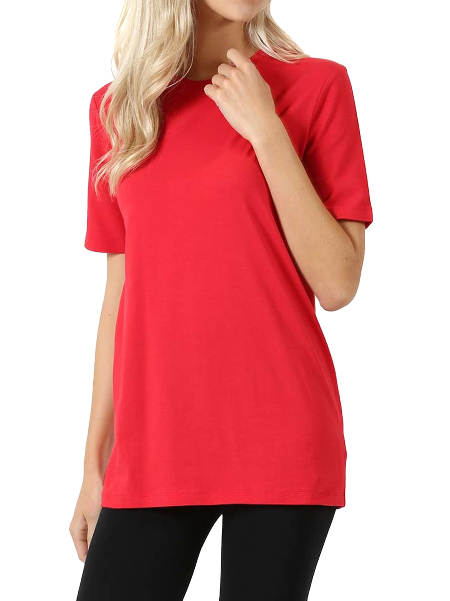 Zenana Women Plus Cotton Crew Neck Short Sleeve Relaxed Fit Basic Tee