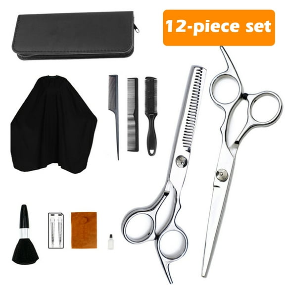 LNKOO 12 PCS Professional Hair Cutting Scissors, 6 inch Barber Thinning Scissors Hairdressing Shears Japanese Hair Cutting Shears Set with Cape Clips Comb for Barber Salon and Home