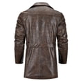 thumbnail image 2 of Men's mid-length single-breasted lapel coat, vintage chest single pocket design with belt PU leather jacket, 2 of 11