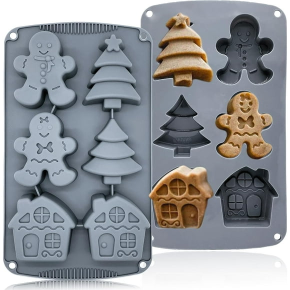 Moldes de silicona de Navidad para hornear árbol de Navidad grande, forma 3D, hombre de pan de jengibre, casa de caramelo, árbol de pino, para jabón, gelatina, chocolate, pastel, Madeleine y vela (1