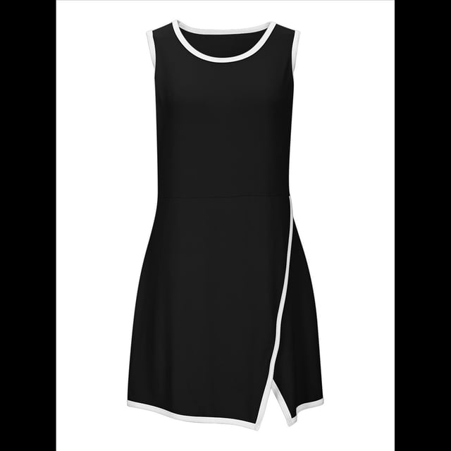 Vestido de Tenis Deportivo para Mujer, con Sujetador Incorporado y Bolsillos para Pantalones Cortos, Sin Mangas, Cuello Redondo, Minivestido Deportivo de Golf. Negro M
