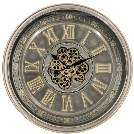 THE GEARS CLOCK Wall Clock with Real Moving Gears SP-LI_ 32 in Round BLACK-GOLD
