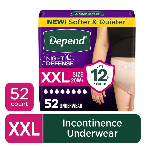 Depend Night Defense Incontinence Underwear for Women, Adult Diapers, XXL, 52 Count