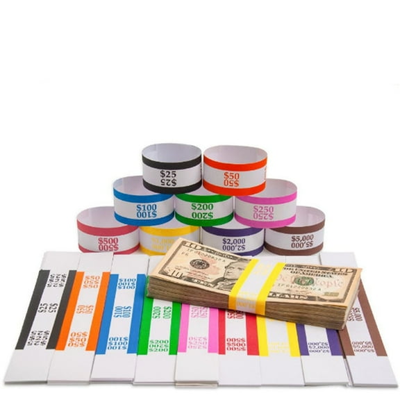 Bexikou Money Bands Currency Sleeves Straps – (Pack of 550) Self-Adhesive Assorted Money Wrappers for Bills Color Coded Wraps(50 of Each - 550 Assorted)